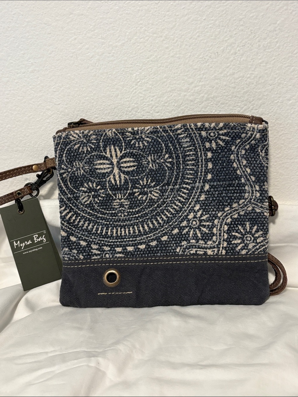 NWT MYRA Small Sapphire Canvas Crossbody Bag